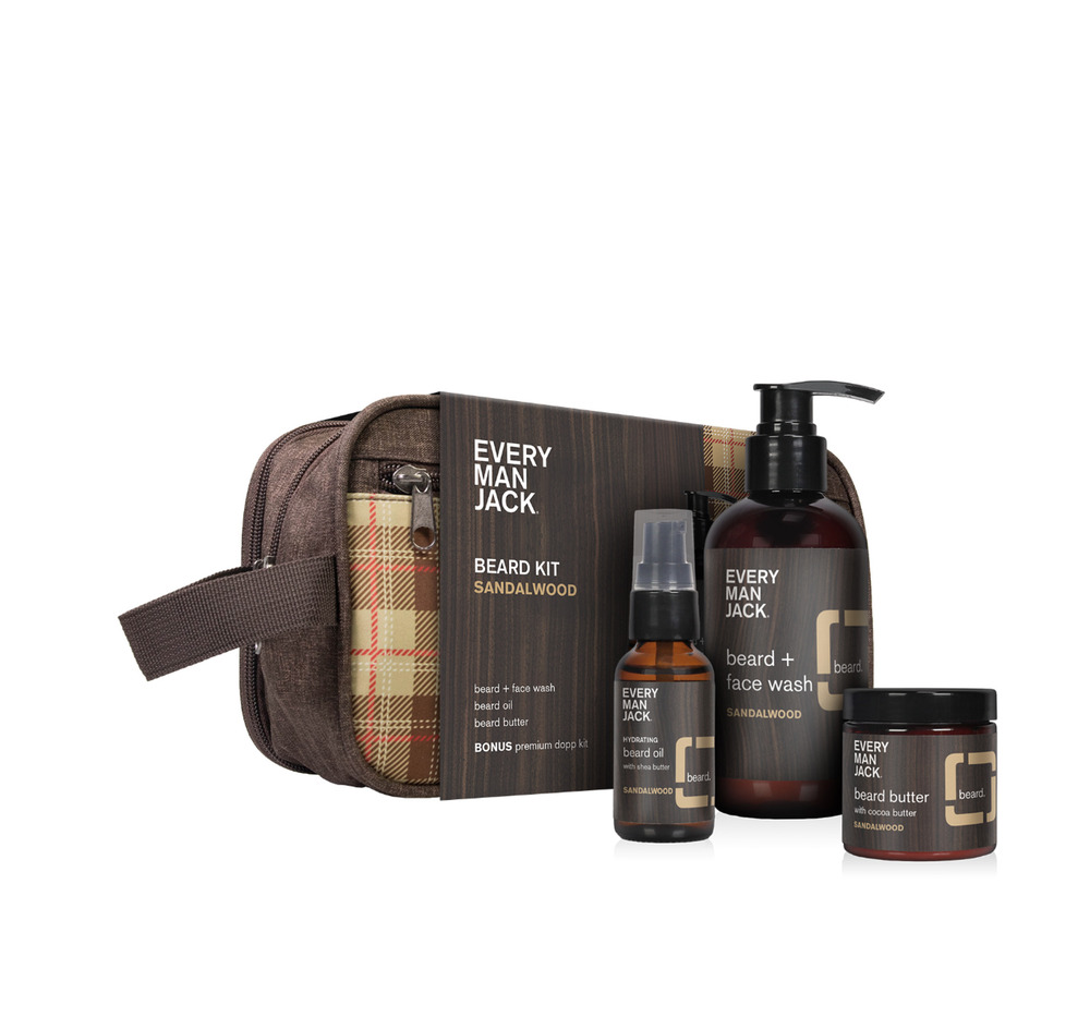 Every Man Jack SANDALWOOD Beard/Face Wash, Oil & Butter DDopp Kit Gift Set NEW!!